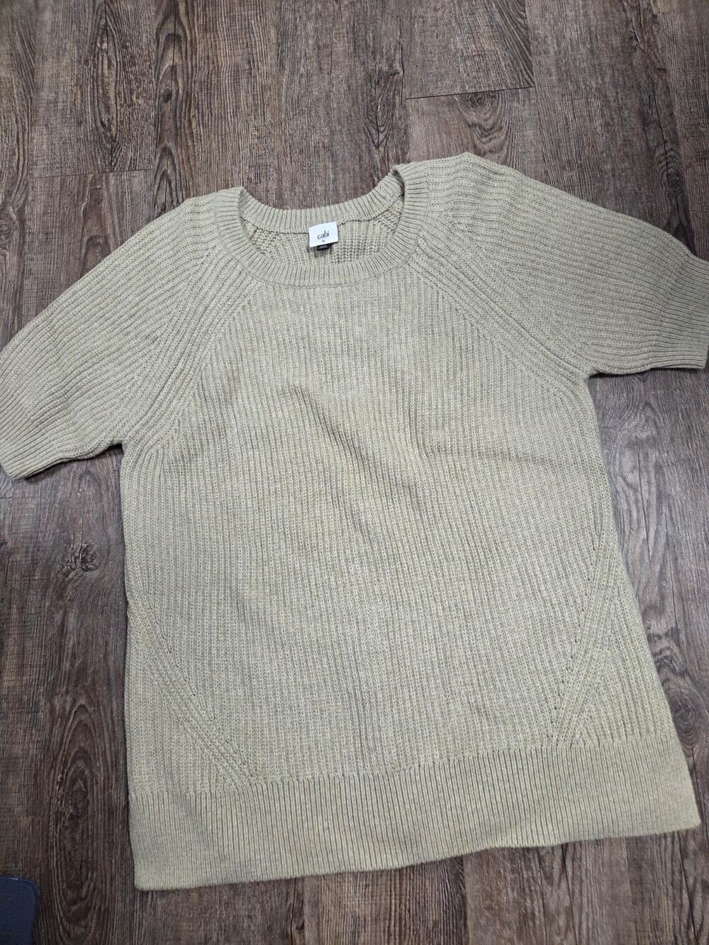 Cabi 6445 Prime Pullover Size Medium Beige Tan Short Sleeve Sweater Crewneck